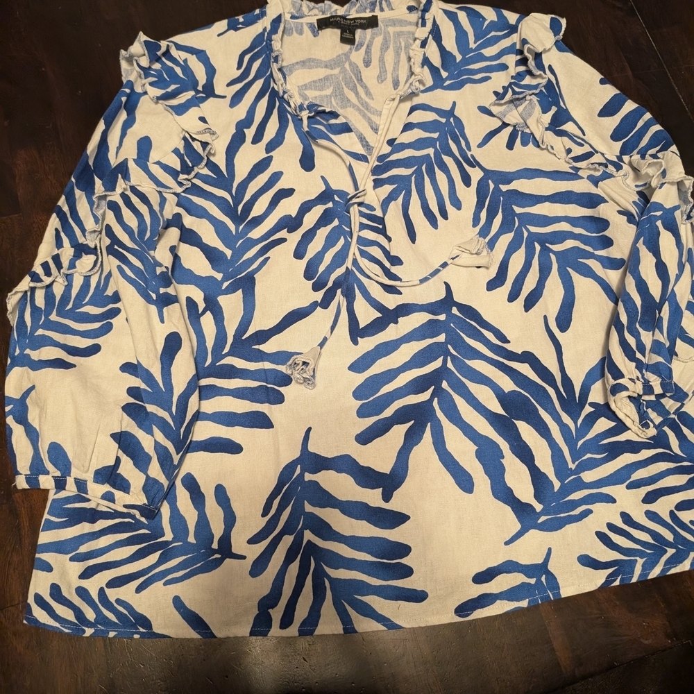 Chico's Blue Leaf Print Blouse